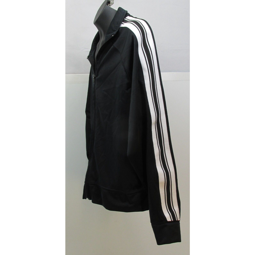 Vintage Tek‎ Gear Track Jacket Large Black Full Zip 4 Stripes White Training